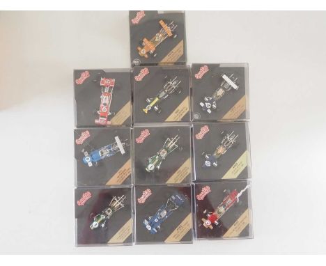 A group of 1:43 scale Formula 1 race cars by QUARTZO, comprising of F1 cars from 1968 to 1972, to include a  1967 Lotus 49 (G