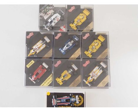 A group of 1:43 scale Formula 1 race cars by QUARTZO, BRUMM, VITESSE and SCALE RACING MODELS (hand built kit), comprising of 