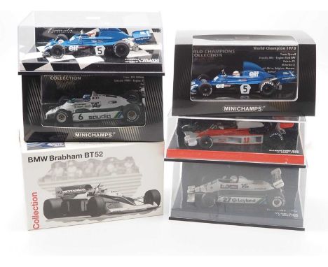 A group of 1:43 scale Formula 1 race cars by MINICHAMPS (World Championship winners), comprising of x2 1973 Tyrell 006 (Jacki