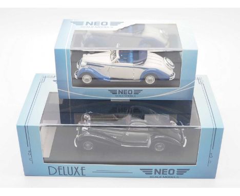 A pair of hand built resin 1:43 scale models by NEO, comprising of a 'NEO46285' 1938 BMW 326 Drauz roadster and a 'NEO44820' 