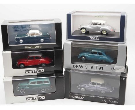 A group of  1:43 scale models by NOREV, WHITE BOX, SCHUCO and MINICHAMPS, comprising of Auto Union, IAF and DKW automobiles -