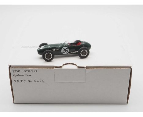 A SMTS MODELS 'RL94' hand built white metal, 1:43 scale model of a 1958 Lotus 12 (Graham Hill) - VG/E in G/VG packaging