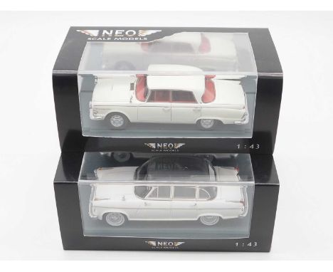 A pair of hand built resin 1:43 scale models by NEO, comprising of a 'NEO44355' 1955 Borgward 2400 Pullman and a 'NEO43456' 1