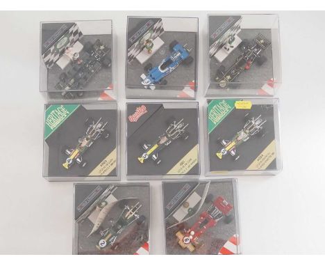 A group of 1:43 scale Formula 1 race cars by QUARTZO and ONYX HERITAGE FORMULA 1, comprising of F1 cars from 1960s and  1970s