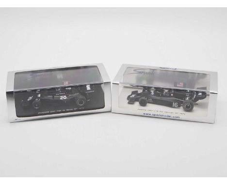 A pair of 1:43 scale hand built resin models of Formula 1 race cars by SPARK (MINIMAX), comprising of a 'S1681' 1973 Shadow D