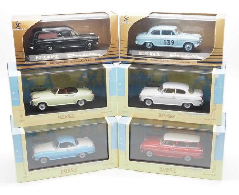 A group of  1:43 scale models by NOREV and SOLIDO comprising of BOGWARD  automobiles to include a SOLIDO 1954 Borgward Isabel