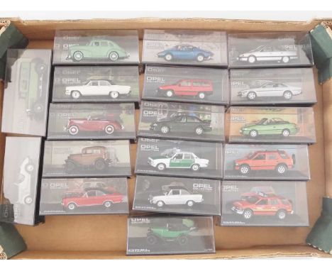 A group of 1:43 scale models from EAGLE MOSS Opel Collection, comprising of Opel and Bitter automobiles -VG/E in G/VG Perspex