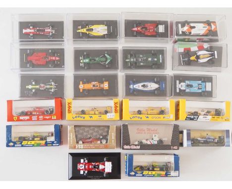 A large group of boxed and unboxed 1:43 scale Formula 1 race cars to include ONYX, BRUMM and VILLA MODEL,  comprising of F1 c