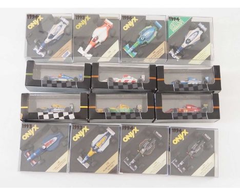 A group of boxed 1:43 scale models by ONYX, comprising of assorted Formula 1 cars from 1992, 1993 and 1994 seasons, VG/E in F