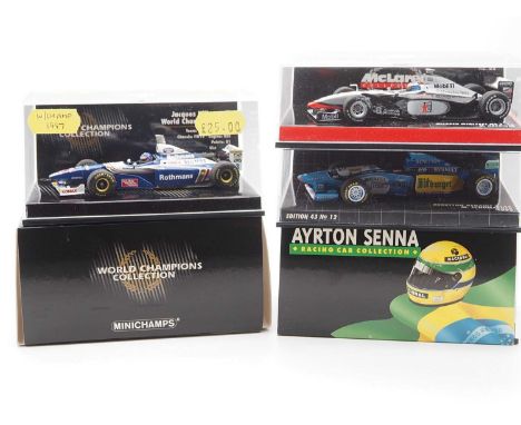 A group of 1:43 scale Formula 1 race cars by MINICHAMPS (World Championship winners), comprising of a 1991 McLaren Honda MP4/