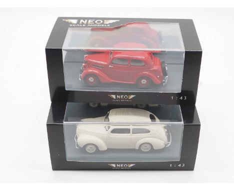 A pair of hand built resin 1:43 scale models by NEO, comprising of a 'NEO44545' 1938 Ford Eifel and a 'NEO43795' 1938 Ford Ta