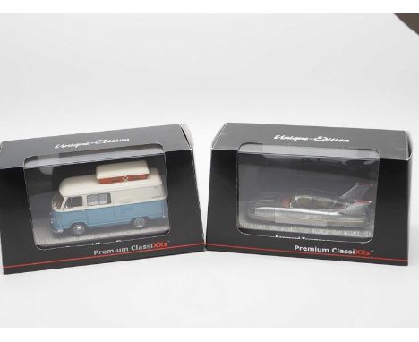 A pair of hand built resin 1:43 scale models by PREMIUM CLASSIXXS, comprising of a '18045' 1955 Borgward Traumwagen and a '18