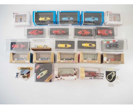 A large group of boxed and unboxed 1:43 scale Formula 1 race cars to include BRUMM and ATLAS,  comprising of F1 cars from 195