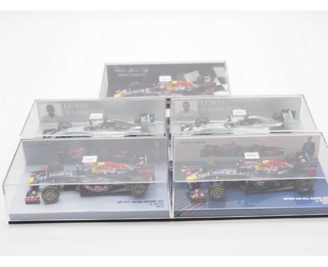 A group of 1:43 scale Formula 1 race cars by MINICHAMPS (World Championship winners), comprising of a , 2011 Red Bull Racing 