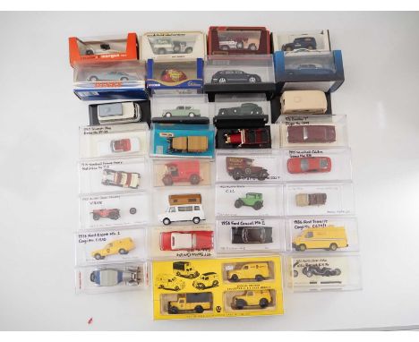 A large group of largely unboxed 1:43 scale models to include CORGI, MATCHBOX DINKY, RIO, LLEDO and BRUMM , comprising of ass