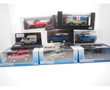 A group of 1:43 scale models by UNIVERSAL HOBBIERS, CORGI, VITESSE, PREMIUM X and WHITEBOX , comprising of Land Rover automob