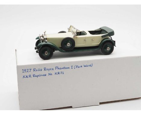 A K&amp;R REPLICAS 'KR71' hand built white metal, 1:43 scale model of a 1927 Rolls Royce Phantom I by Park Ward - VG/E in G/V