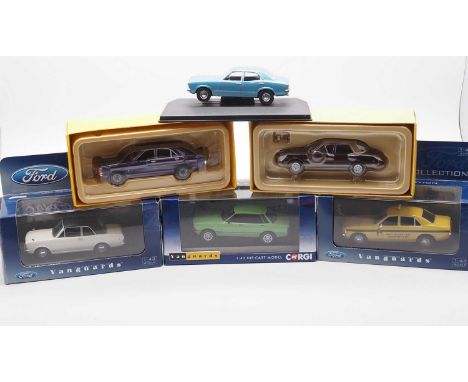 A group of 1:43 scale models by CORGI VANGUARDS, comprising of Ford automobiles, to include a 1970 Ford Cortina Mk III, a 197