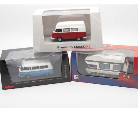 A group of 1:43 scale models by IST MODELS, PREMIUM CLASSIXXS and SCHUCO, comprising of a  IST 1973  Barkas B1000 Whonmobil, 