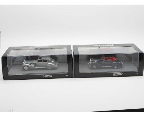 A pair of hand built limited edition resin 1:43 scale models by MATRIX, comprising of a '10105-041' 1938 Alvis Charlesworth s