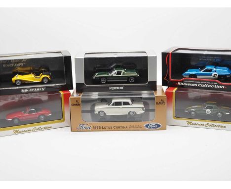 A group of 1:43 scale models by KYOSHO, CLASSIC CARLECTABLES and MINICHAMPS comprising of Lotus automobiles, to include a KYO