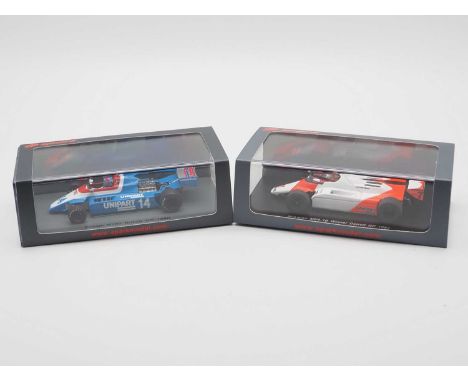 A pair of 1:43 scale hand built resin models of Formula 1 race cars by SPARK (MINIMAX), comprising of a 'S5306 1980 Ensign N1