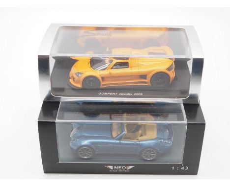 A pair of hand built resin 1:43 scale models by NEO and SPARK, comprising of a 'SPARK S06668' 2006 Gumpert Apollo and a 'NEO 