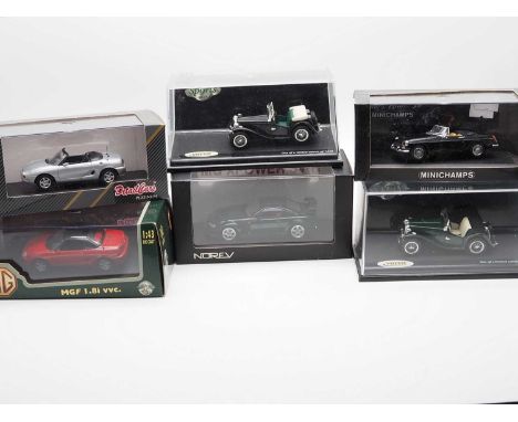 A group of 1:43 scale models by MINKCHAMPS, VITESSE, UNIVERSAL HOBBIES, DETAIL CARS and NOREV , comprising of MG automobiles,