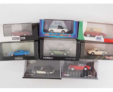 A group of 1:43 scale models by CORGI, WHITEBOX, EBBRO, EXEM, JOLLY, NOREV and VITTESE , comprising of classic British sports