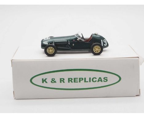 A K&amp;R REPLICAS hand built white metal, 1:43 scale model of a 1953 Cooper Alta Formula 1 race car (Stirling Moss)- VG/E in