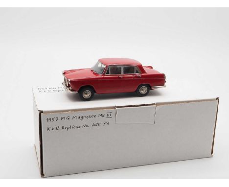 A K&amp;R REPLICAS 'ACE 54' hand built white metal, 1:43 scale model of a 1959 MG Magnette Mk III - VG/E in G/VG box