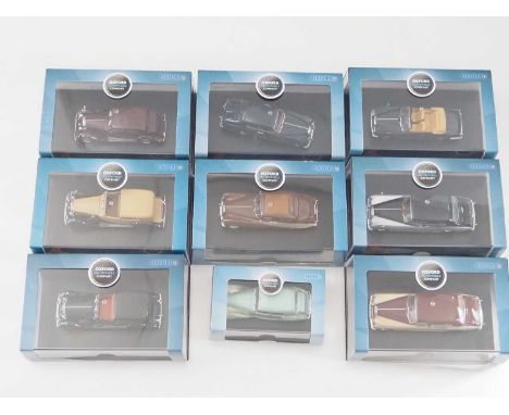 A group of 1:43 scale models by OXFORD DIECAST, comprising of Bentley and Rolls Royce automobiles, to include a 1938 Rolls-Ro