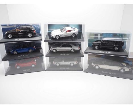 A group of 1:43 scale models by IXO -ALTAYA (ex magazine) ,comprising of Mercedes Benz automobiles - VG/E in F/VG Perspex cas