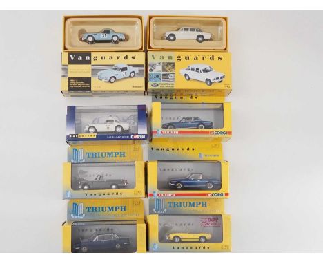 A group of 1:43 scale models by CORGI VANGUARDS, comprising of Triumph automobiles, to include a 1965 Triumph Spitfire Mk III