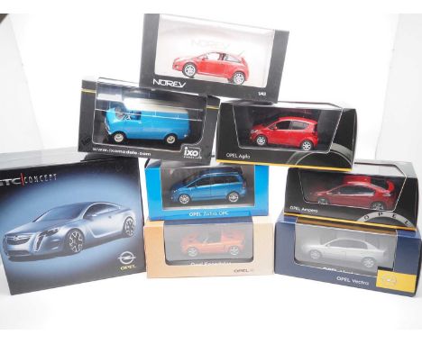 A group of  1:43 scale models to include NOREV, SCHUCO and IXO comprising of Opel automobiles , to include a NOREV 2007 Opel 