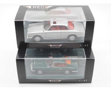 A pair of hand built resin 1:43 scale models by NEO, comprising of a 'NEO44285' 1961 BMW 3200 CS Bertone and a 'NEO43912' 196