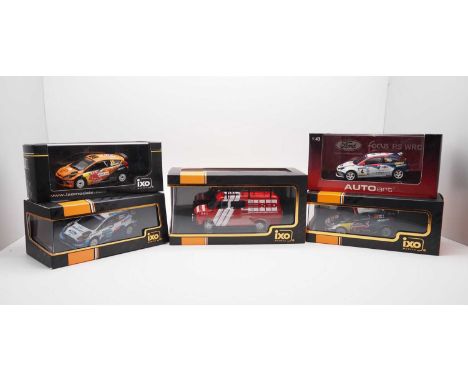 A group of  1:43 scale models by IXO and  AUTO ART comprising of Ford rally cars and a team support van,  to include an IXO 1