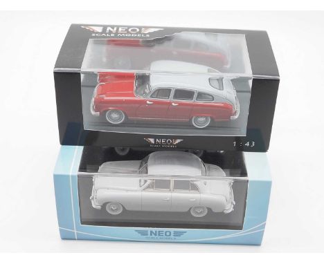 A pair of hand built resin 1:43 scale models by NEO, comprising of a 'NEO45075' 1950 Borgward Hansa 1500 and a 'NEO43450' 195