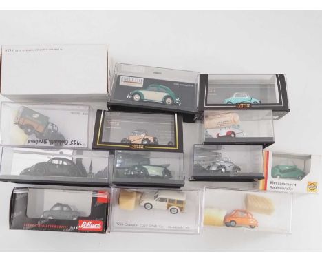 A group of boxed and unboxed 1:43 scale models to include CORGI, VITESSE and SCHUCO, comprising of assorted German automobile