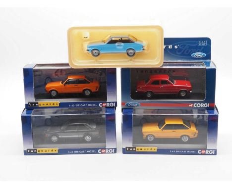 A group of 1:43 scale models by CORGI VANGUARDS, comprising of Ford Escorts, to include a 1975 Ford Escort Mk II 1.1 Popular,