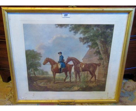 A gilt framed and glazed print, bearing the plaque 'Mr Crewes Hunters', G. Stubbs, signed in the margin T Hamilton Crawford.