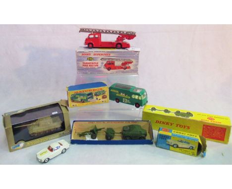 A Dinky Super Toys turntable fire engine with windows, no. 956 (boxed), together with a Matchbox K5 racing car transporter, T