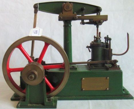 A 20th century stationary steam engine, bearing the brass plaque 'Built by H J R Croft M.I. Mech.E 1958'.