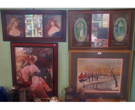 Helen Bradley, a framed and glazed print of a winter scene, together with a framed and glazed print 'The Evening Ball' and tw