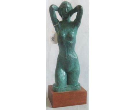 Richard Ross Robinson, a copper green patinated bronze, study of a naked woman with hands behind her head, monogrammed R R R,