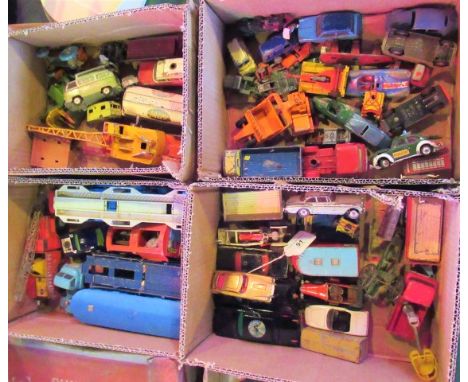 Four boxes containing a quantity of miscellaneous play worn Dinky Toys, to include: Chipperfield Circus vehicles, Bedford mil