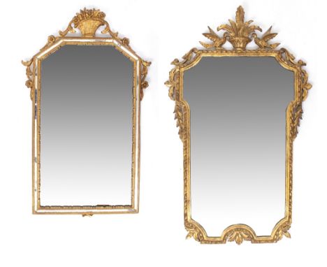 A PAIR OF VINTAGE GILT PAINTED DECORATIVE MIRRORS in the 18th century style, the largest measures 90cm x 53cm  (2)