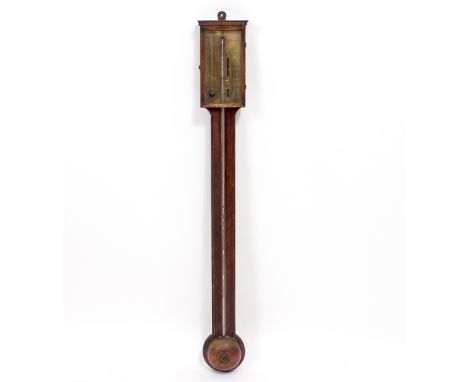 A VICTORIAN MAHOGANY CASED STICK BAROMETER  with engraved brass plate 'B.Pinni &amp; Co', 94cm high overall