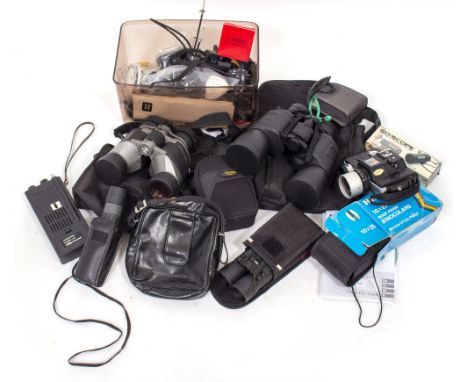 A COLLECTION OF CAMERAS AND BINOCULARS to include a Minolta 110 Zoom SLR camera, two Pentax Auto 110 cameras, a Helios-44-2 l