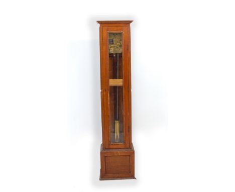 A MAHOGANY CASED EARLY 20TH CENTURY MASTER CLOCK OR TIMEPIECE with engine turned decoration to the movement, with no dial, 41